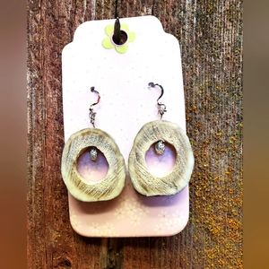 Antler & Rhinestone Hoop Earrings Hand Crafted Silver Accents Bling Bead